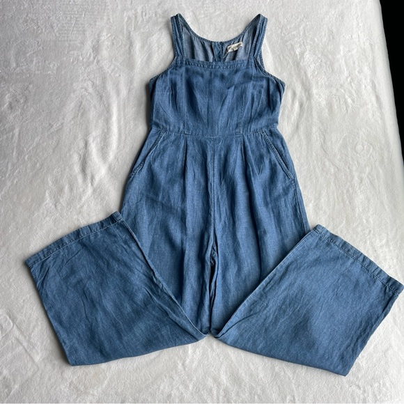 Madewell Chambray Muralist Jumpsuit Womens sz 00 Blue Denim Cotton Linen Cropped - Picture 13 of 16